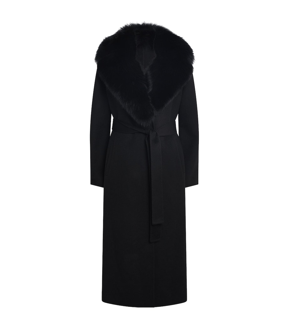 Yves Salomon Black Wool-Cashmere Fur-Trim Coat