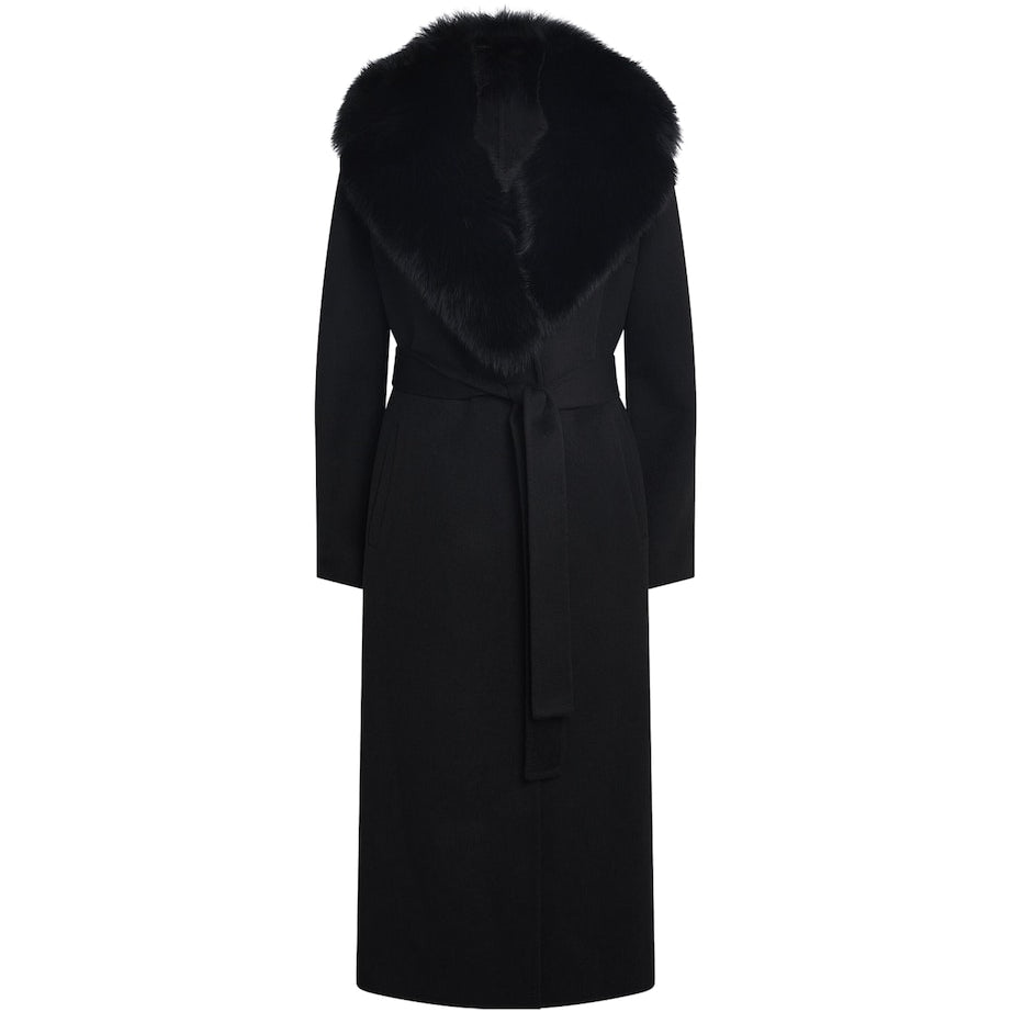 Yves Salomon Black Wool-Cashmere Fur-Trim Coat