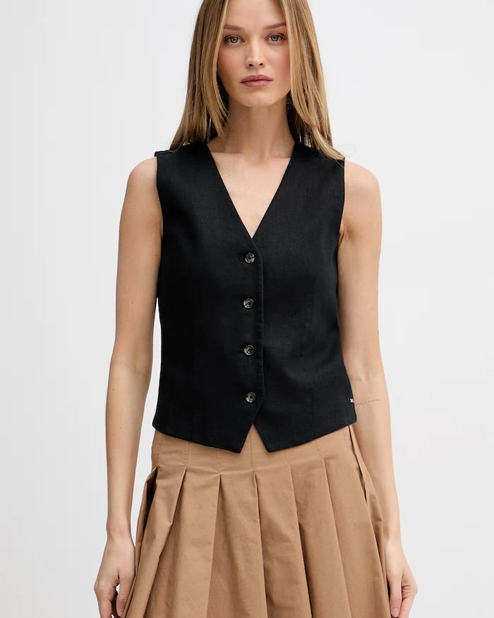 Tommy Hilfiger елек с едноредно закопчаване дамски с лен