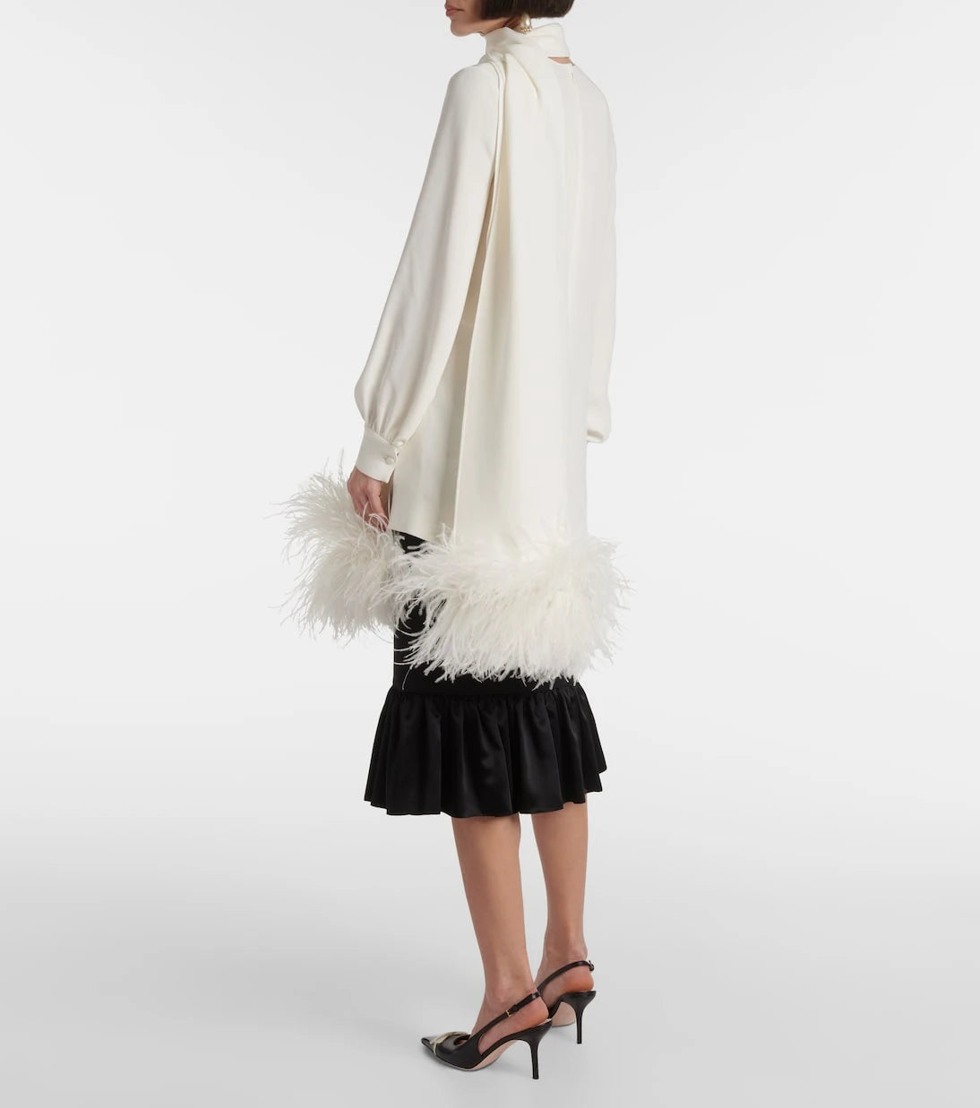 Valentino - Feather-trimmed silk top