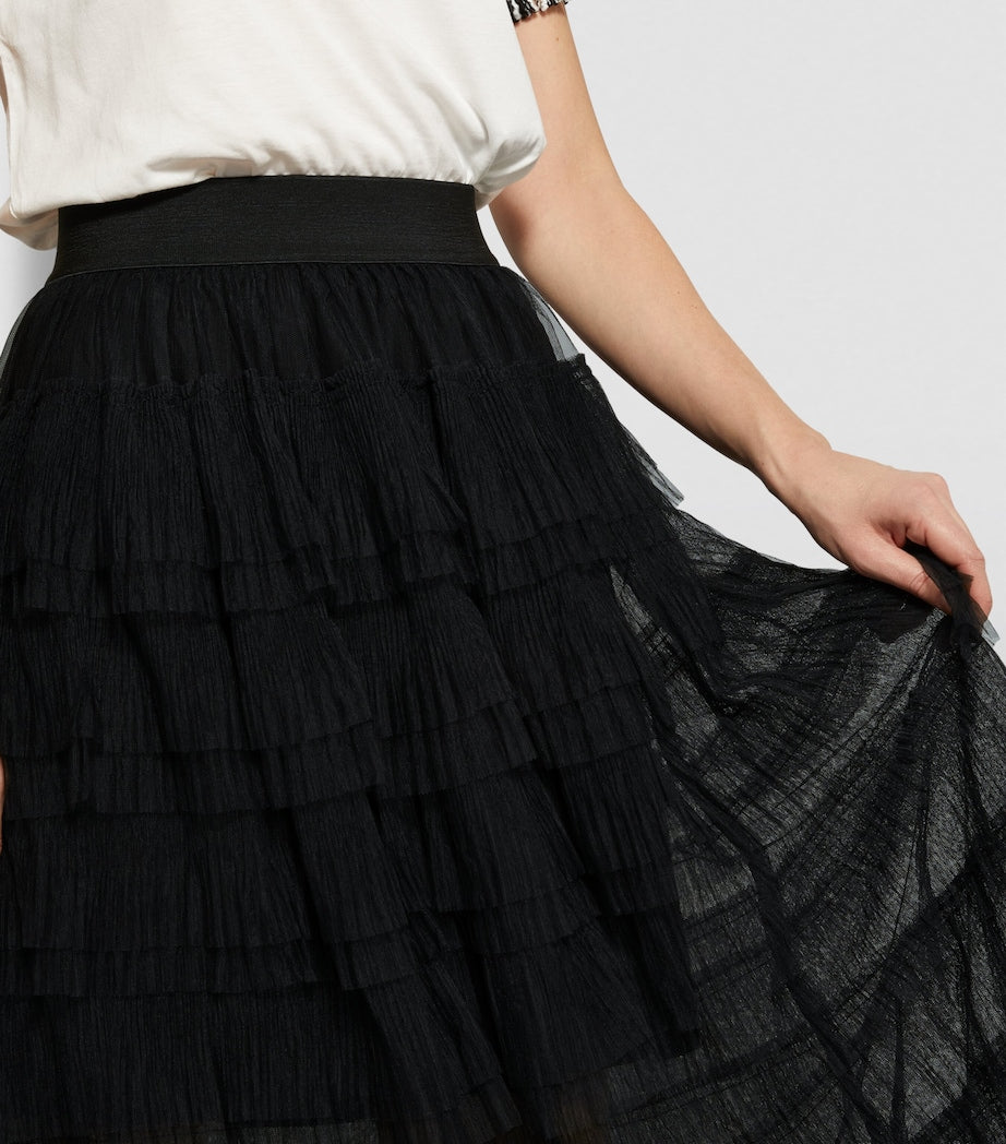 Maje Black Semi-Sheer Midi Skirt
