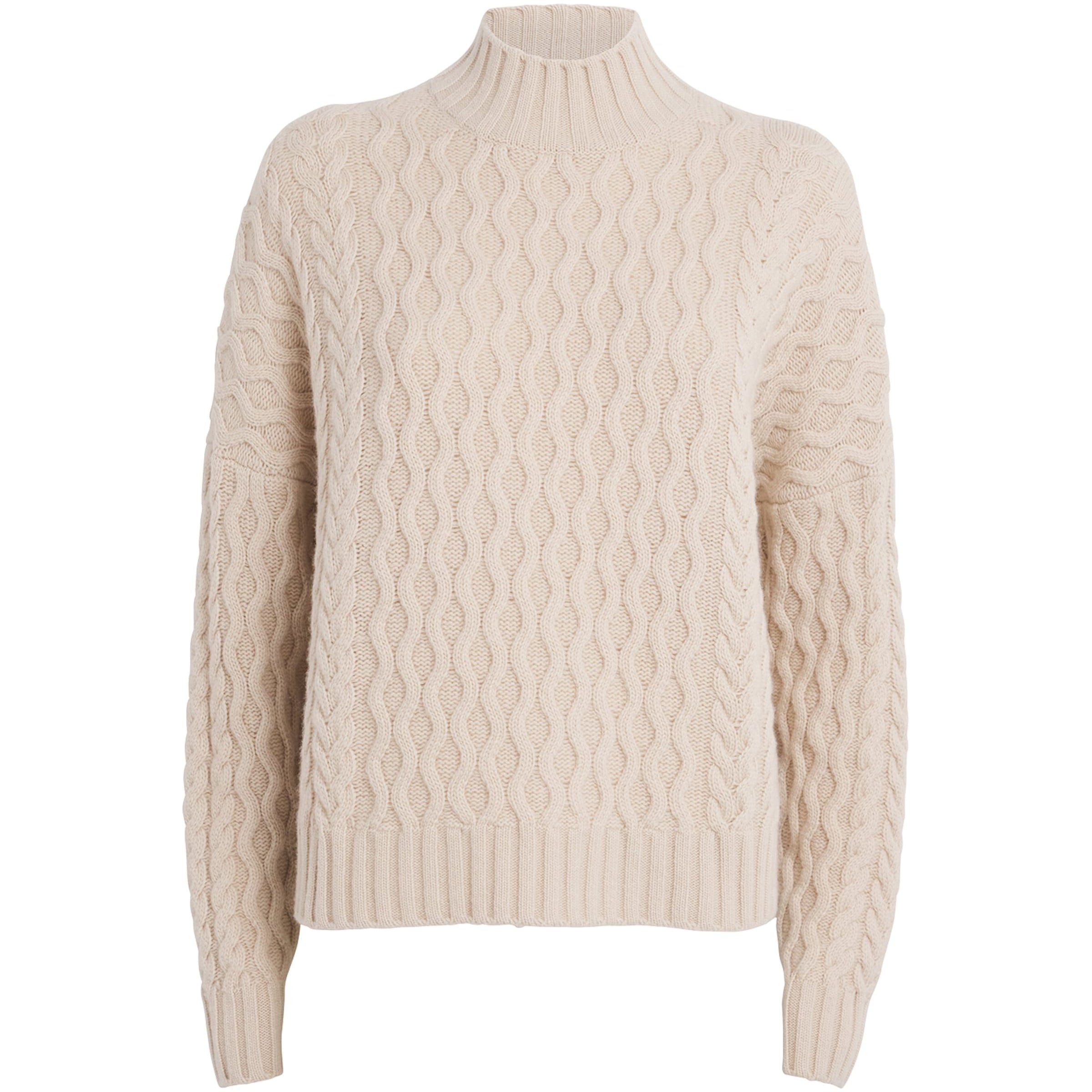 Beige Virgin Wool High-Neck Sweater
