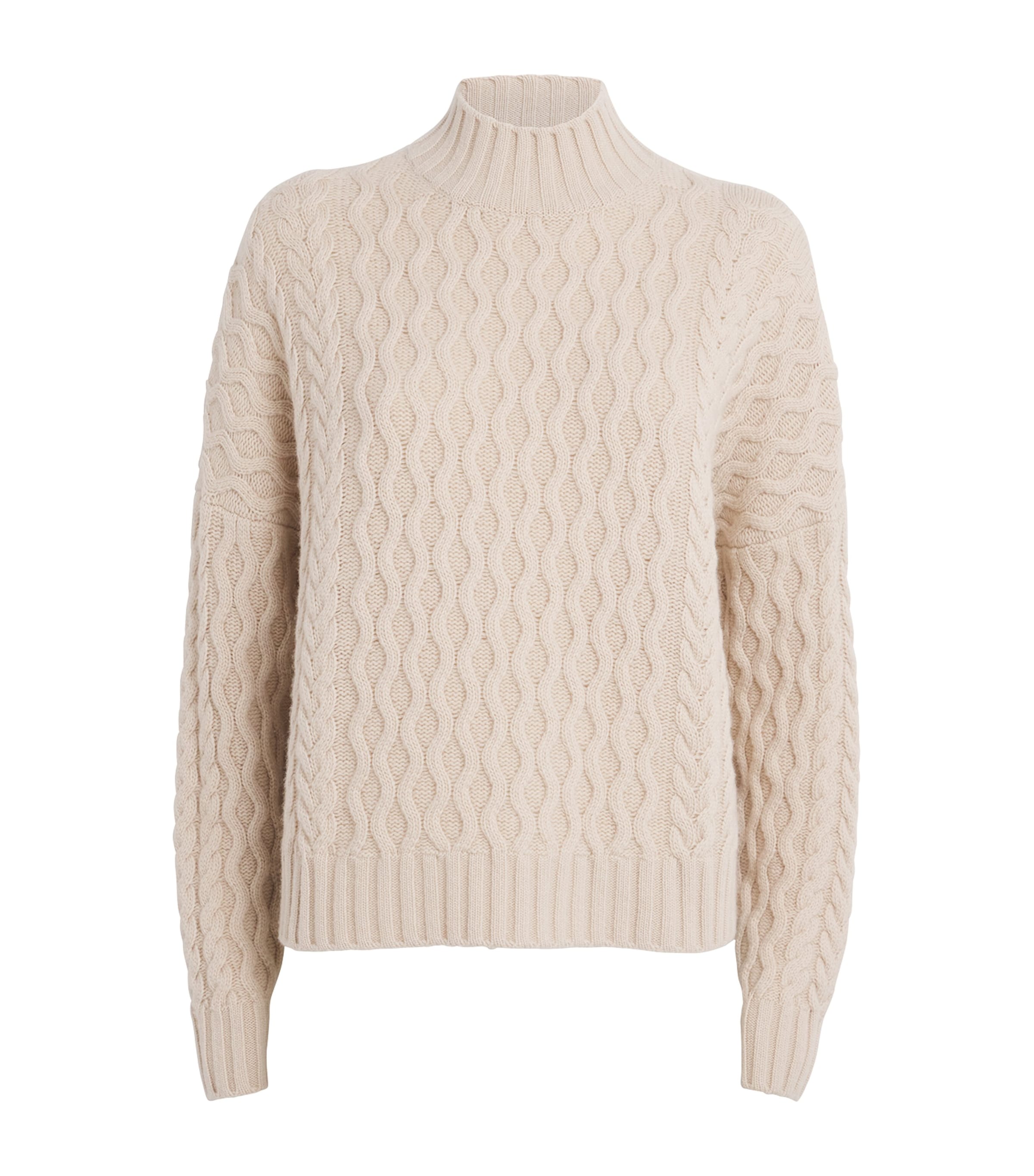 Beige Virgin Wool High-Neck Sweater