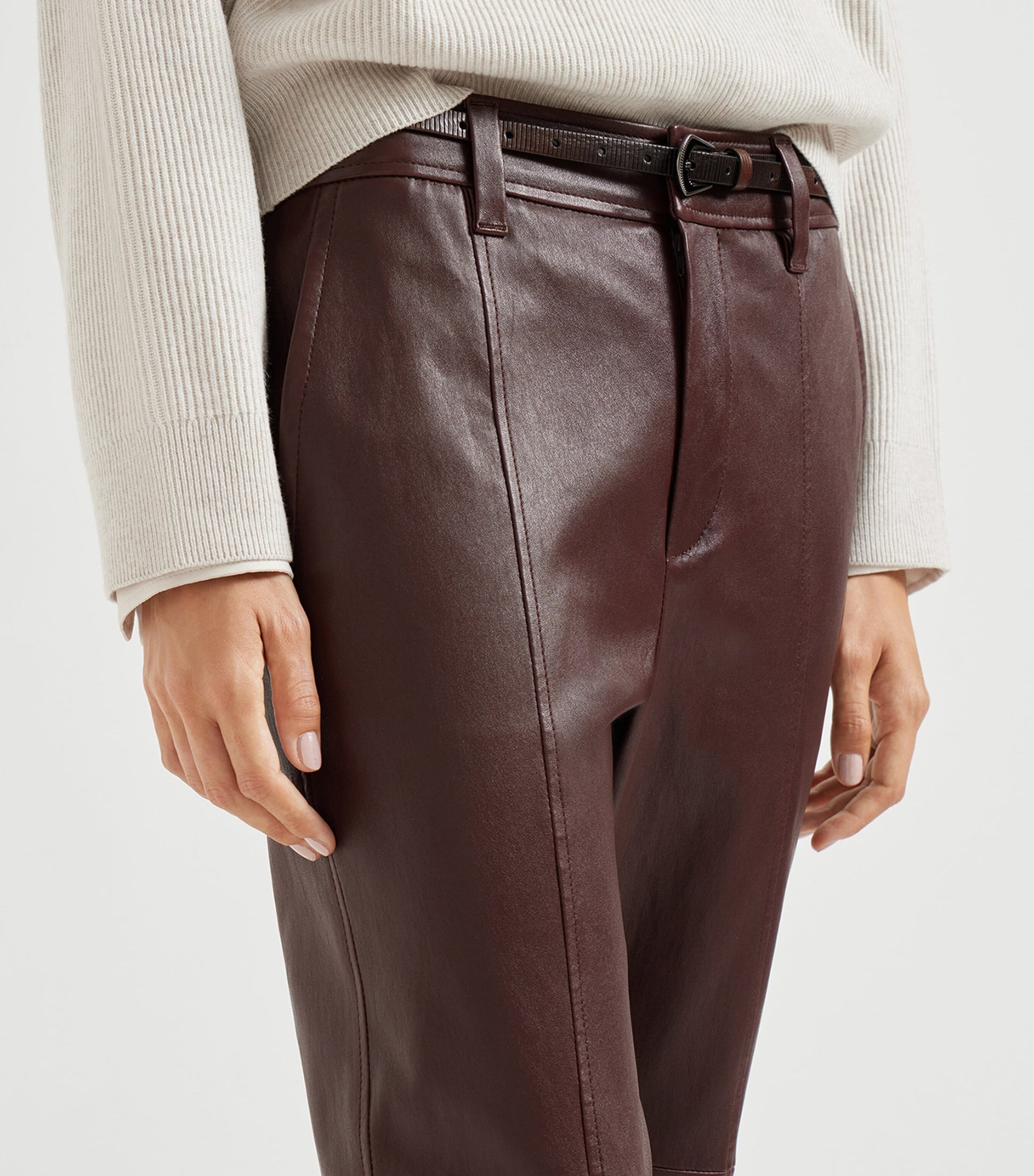 Red Nappa Leather Straight Trousers