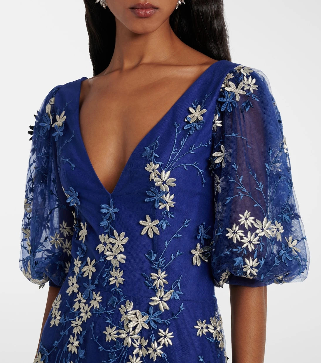 Costarellos - Floral-appliqué tulle gown