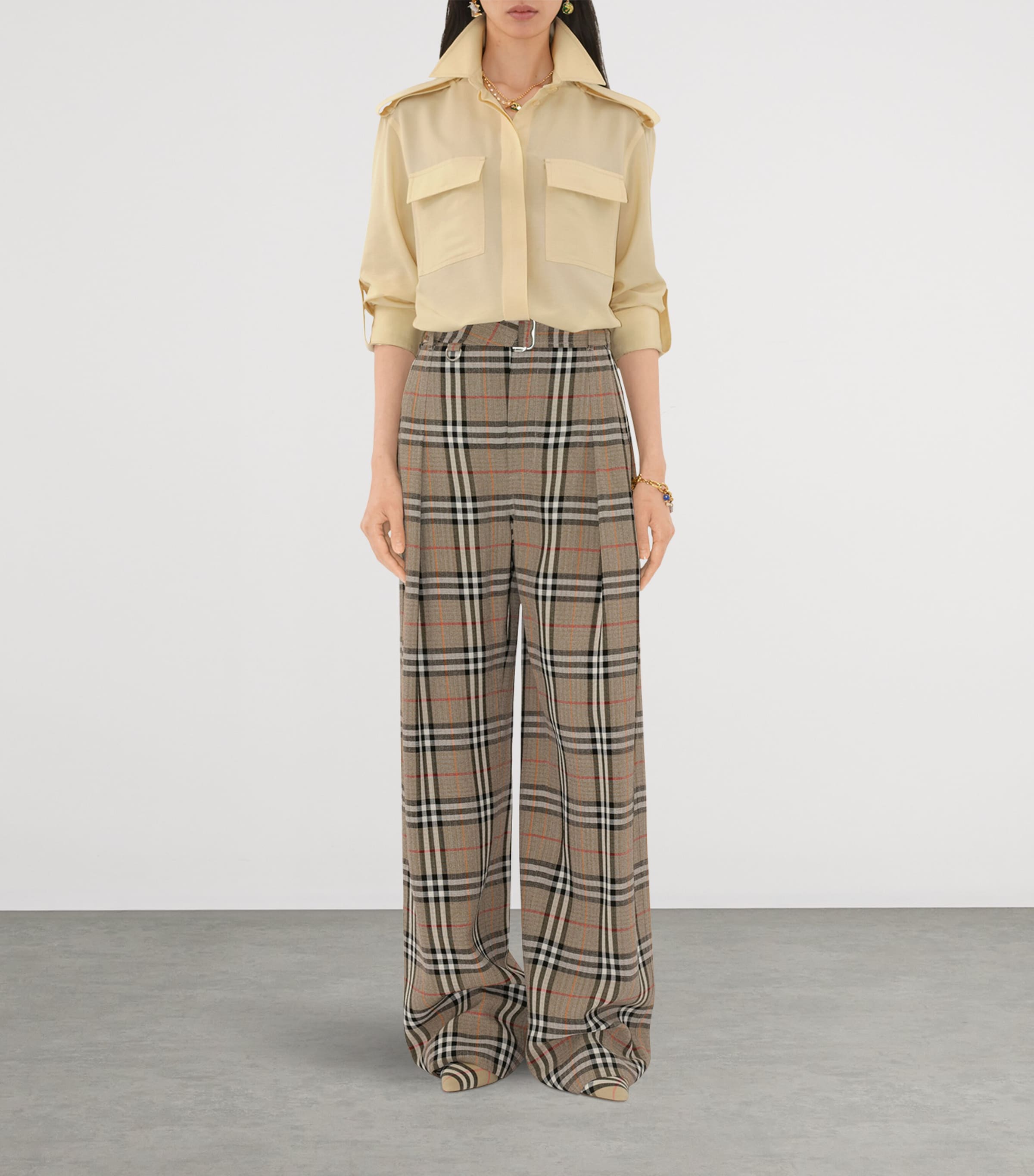 Burberry Check Belted Wide-Leg Trousers