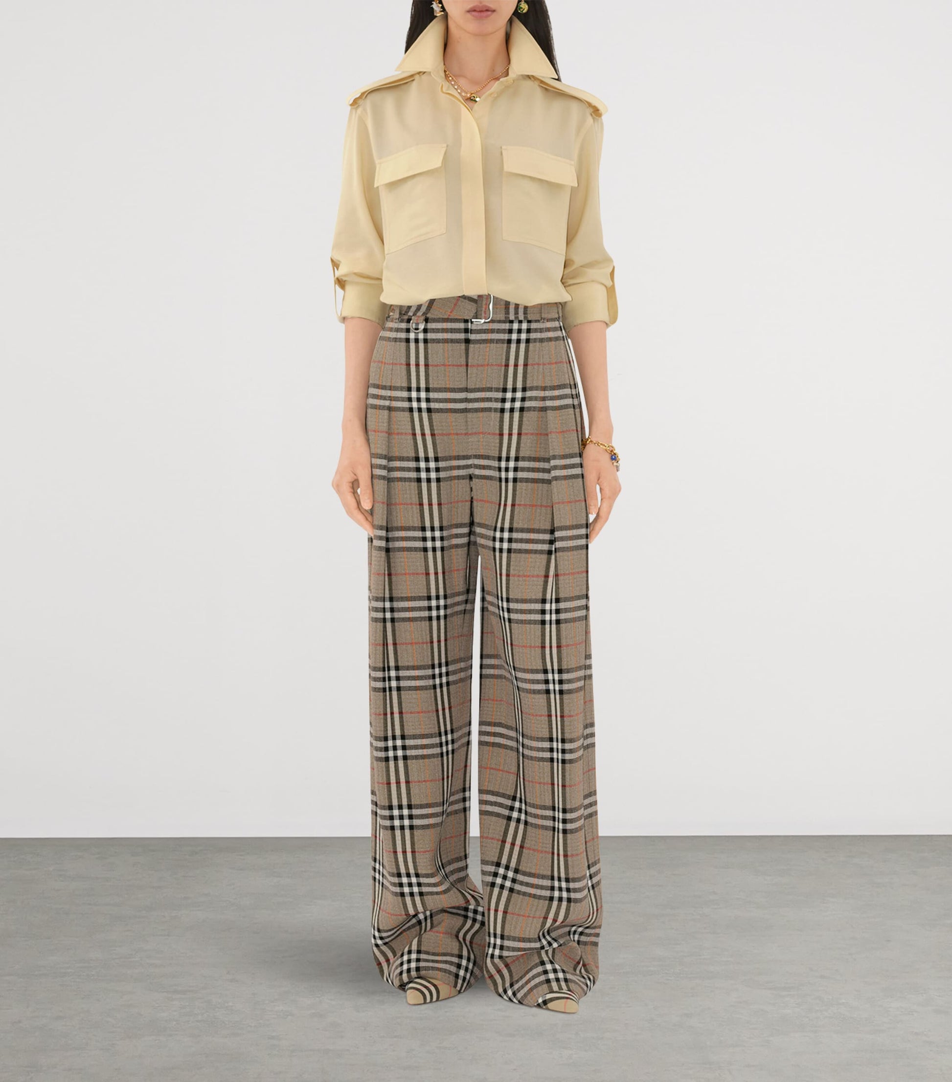 Burberry Check Belted Wide-Leg Trousers