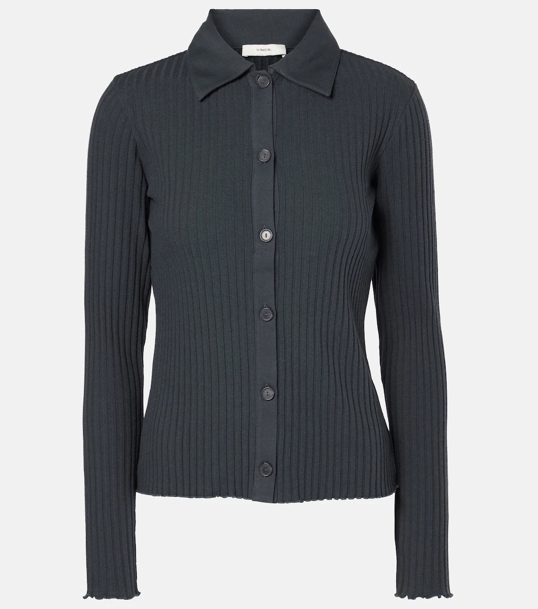 Vince - Ribbed-knit cotton-blend polo pullover
