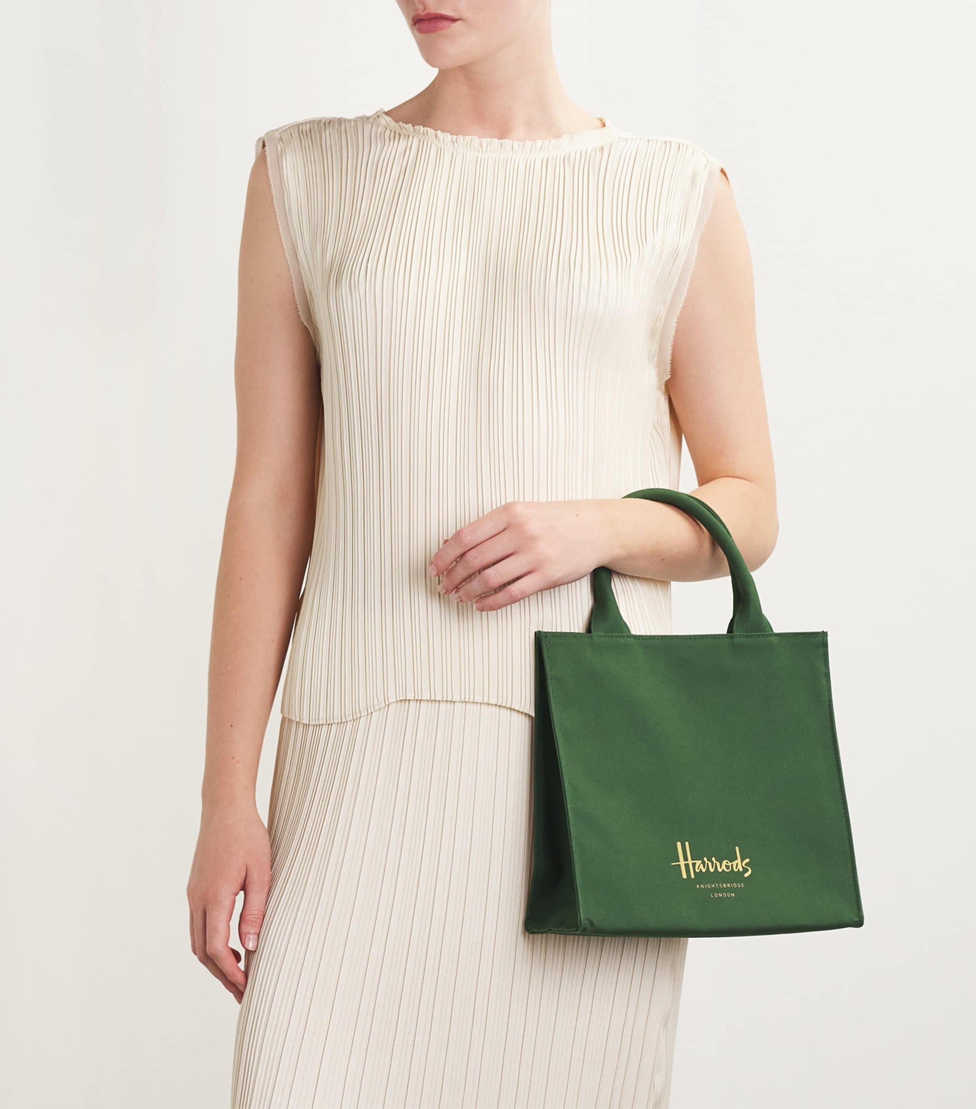 Harrods Green Small Cotton Logo Tote Bag