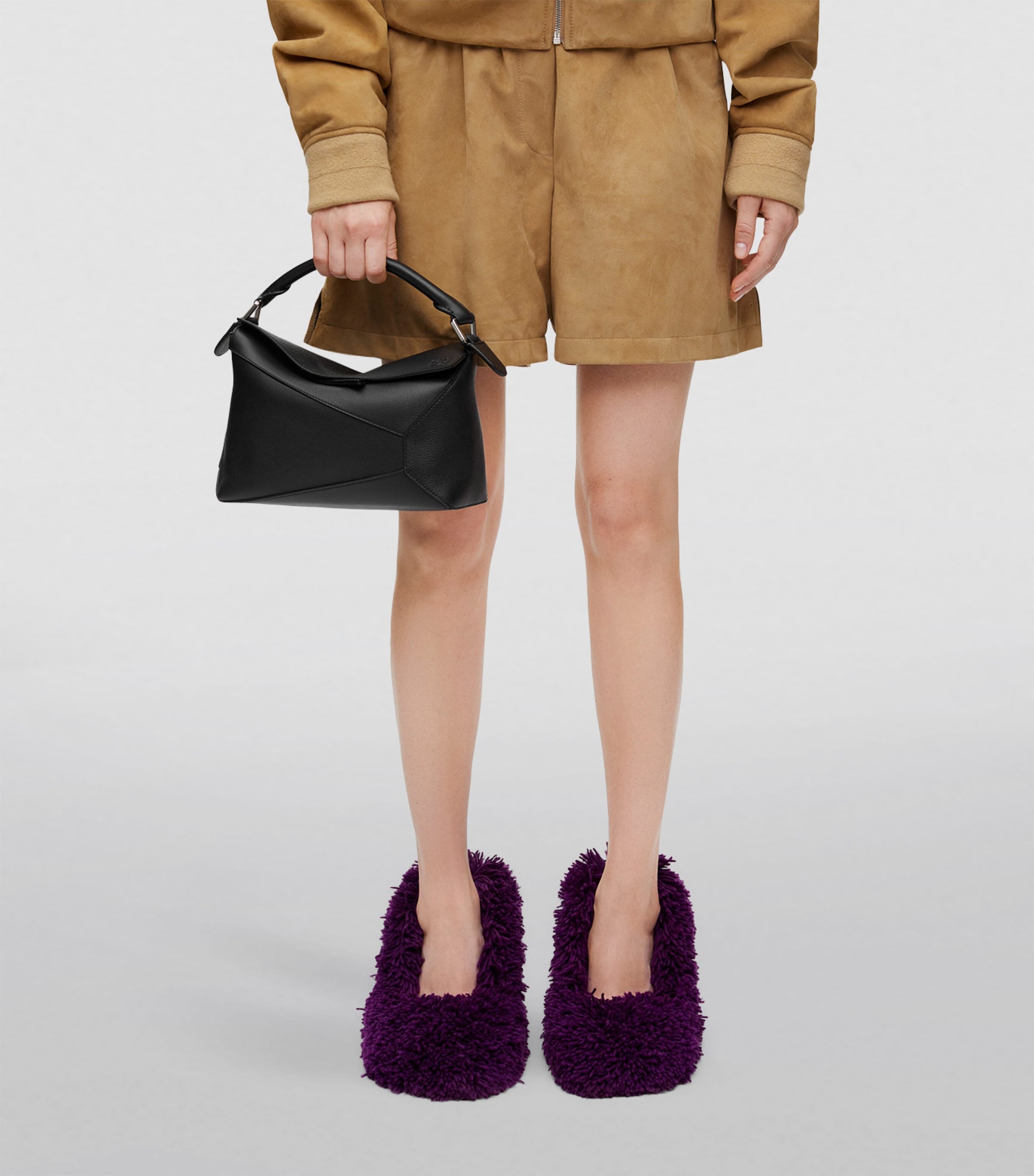 LOEWE Black Small Leather Puzzle Edge Top-Handle Bag