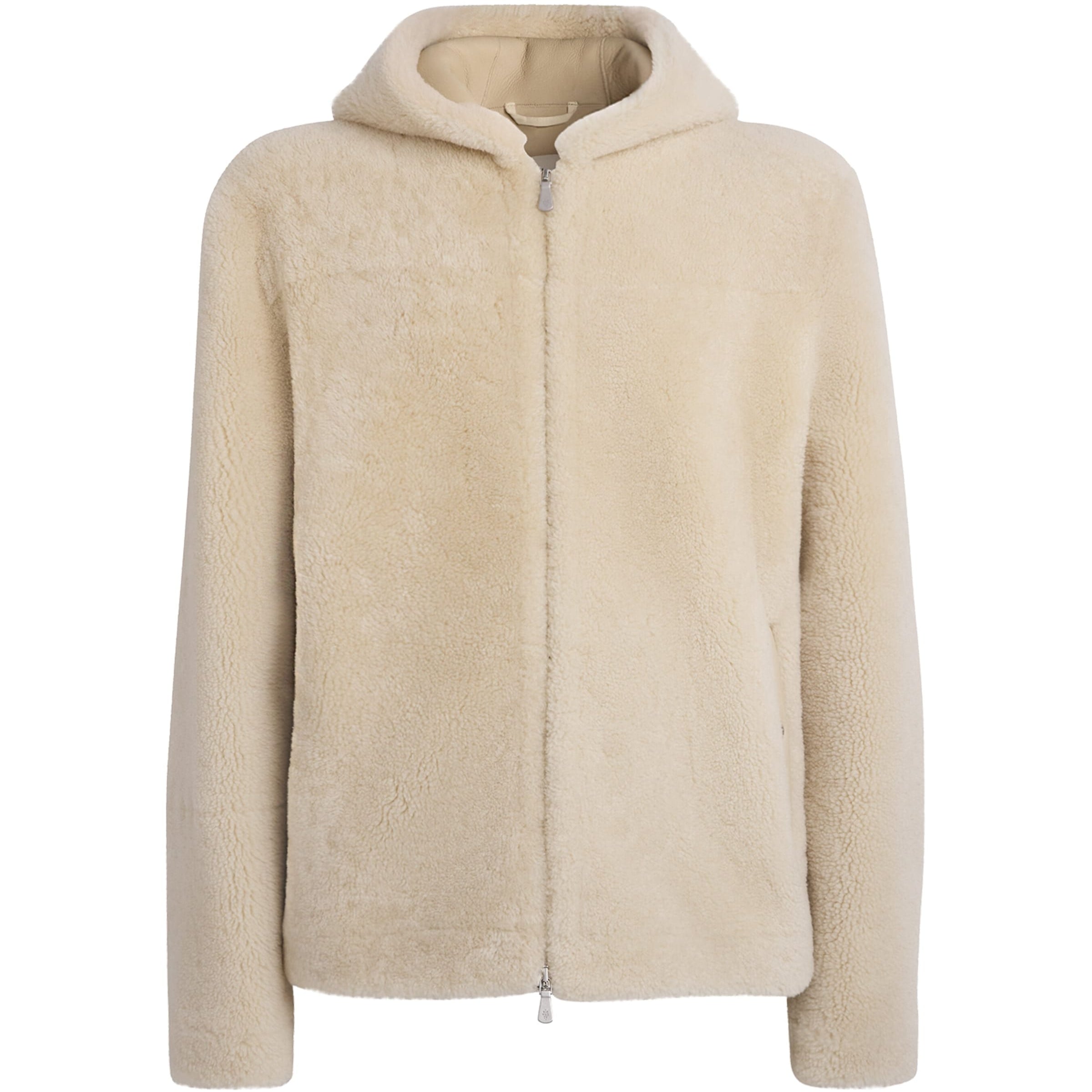 Ivory Shearling Hooded Jacket