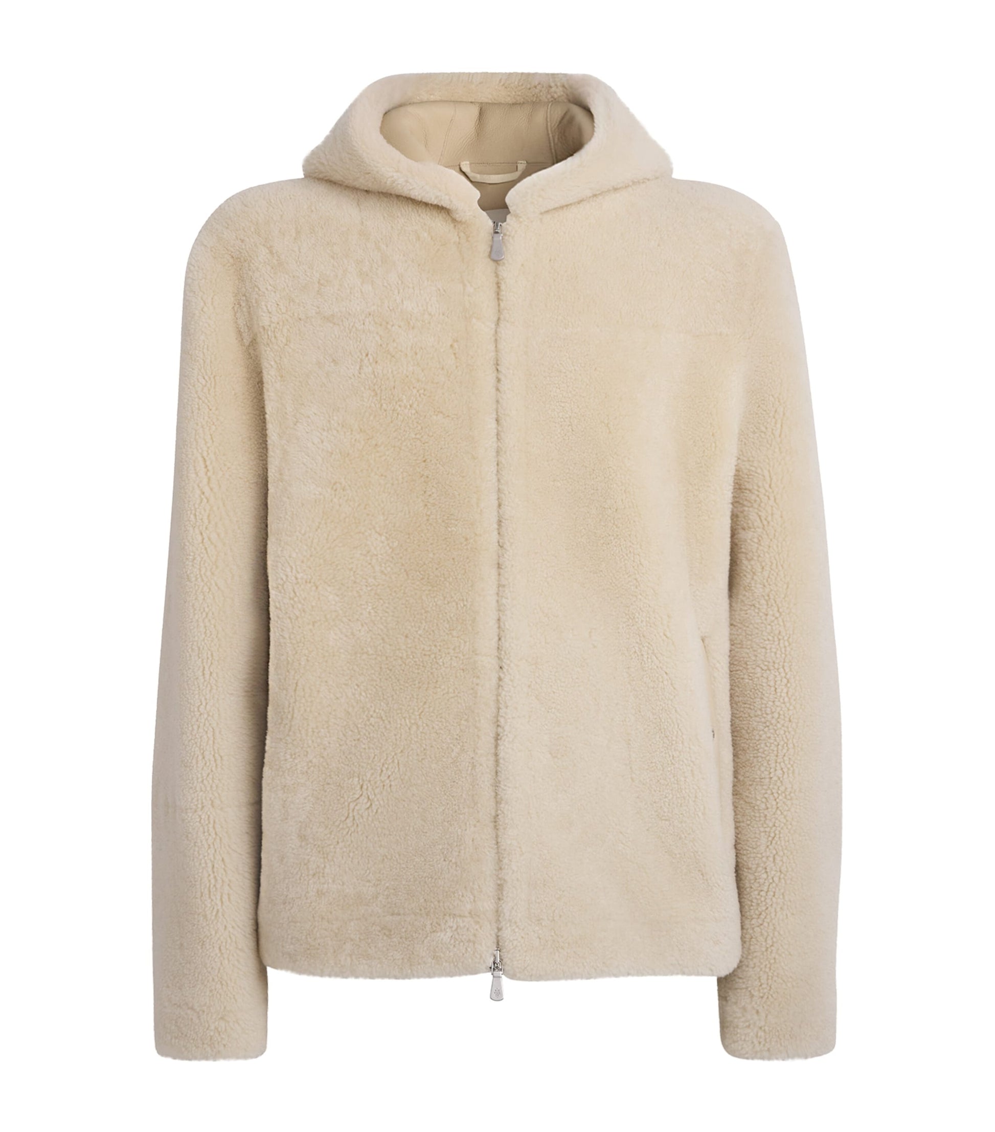 Ivory Shearling Hooded Jacket