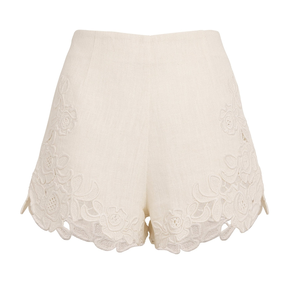 Cult Gaia Ivory Lace-Trim Suni Shorts