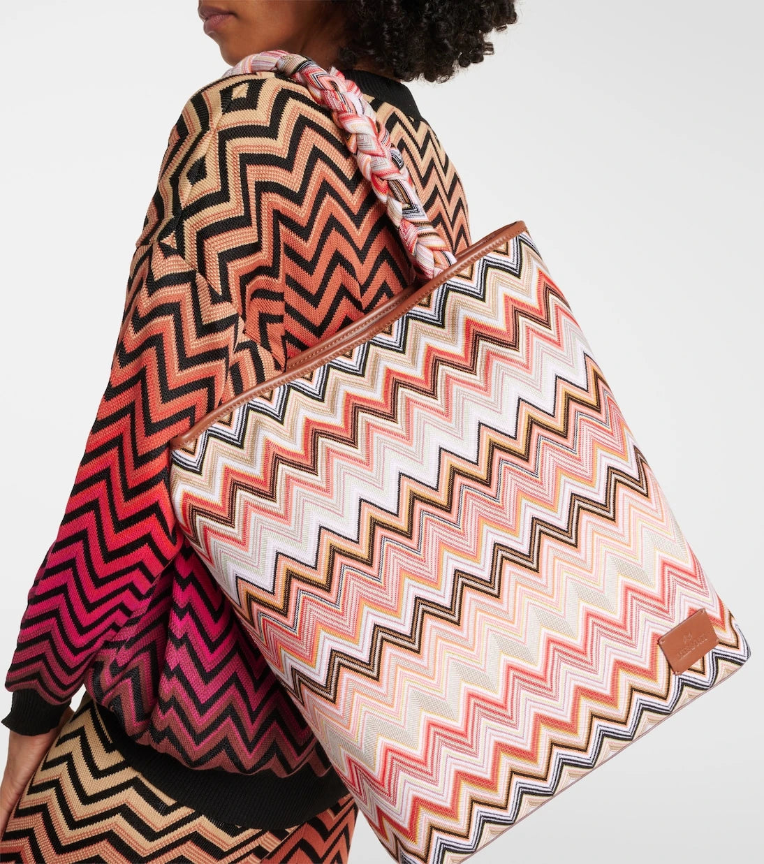 Missoni - حقيبة يد كبيرة Zigzag بحواف جلدية