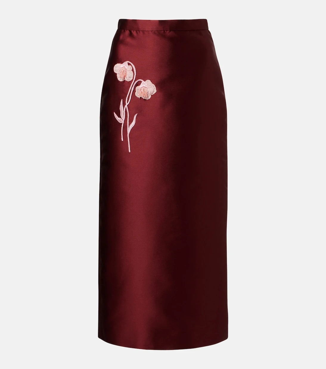 Erdem - Floral-appliqué satin slip skirt