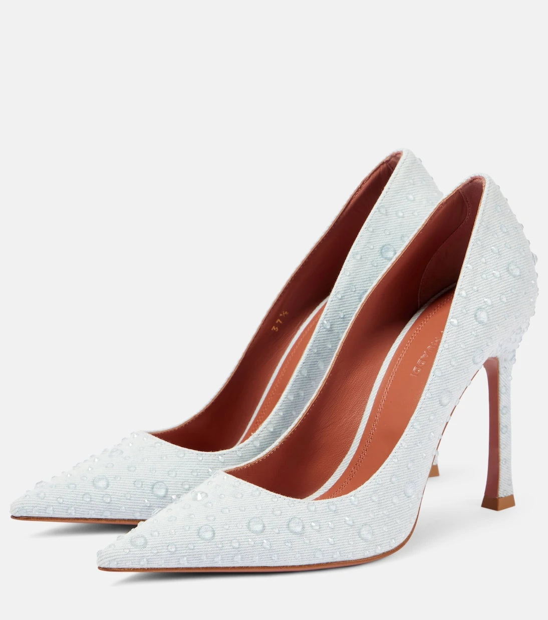 Amina Muaddi - Elsa 105 embellished denim pumps