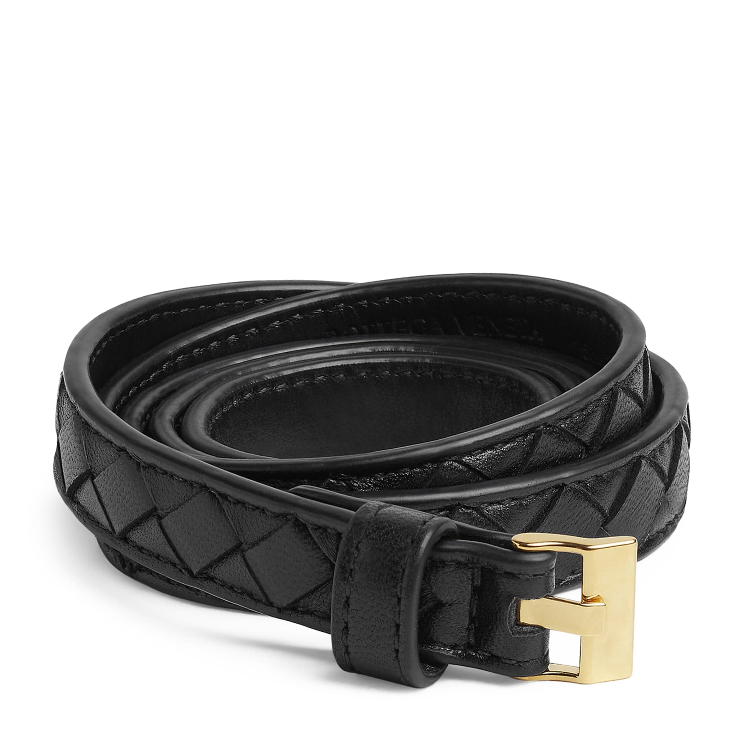 Bottega Veneta Black Thin Leather Intrecciato Watch Belt