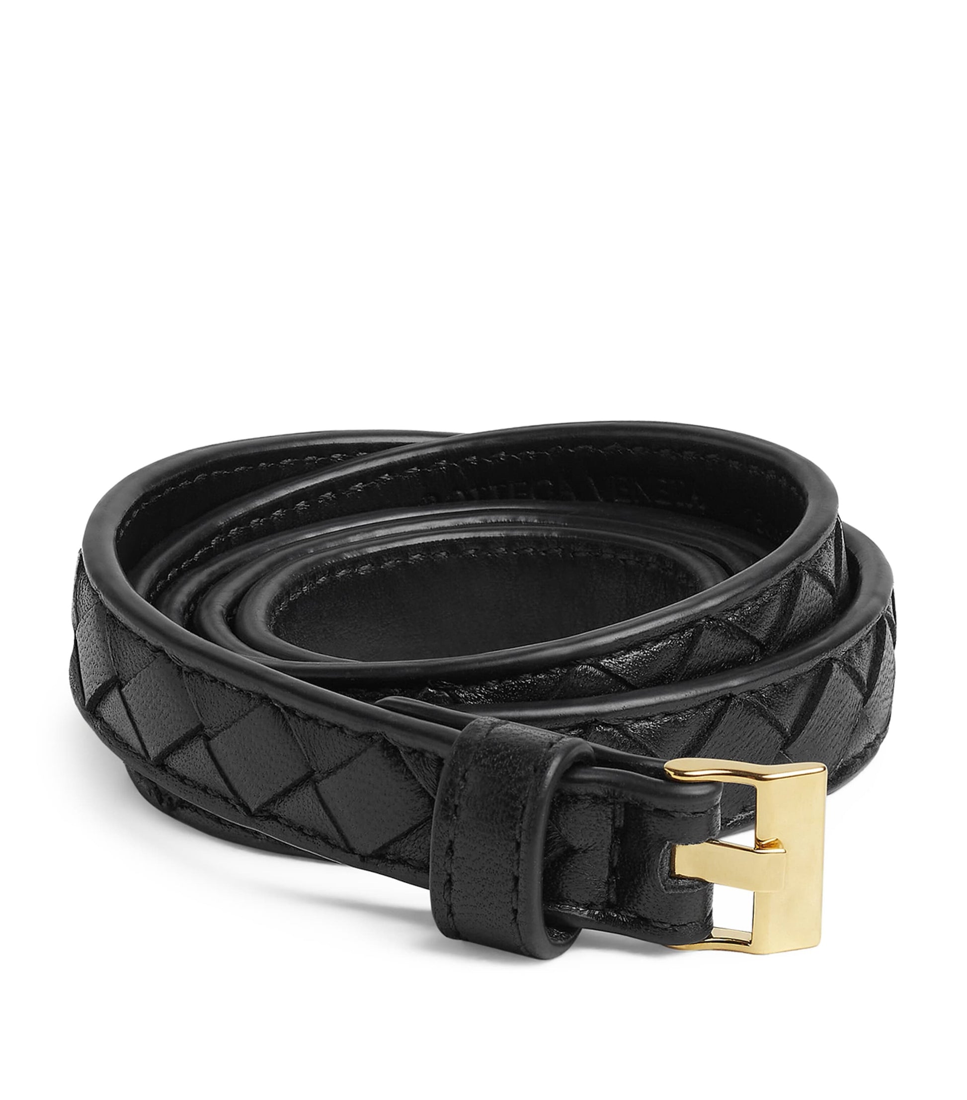 Bottega Veneta Black Thin Leather Intrecciato Watch Belt