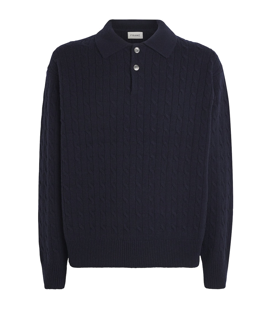 FRAME Navy Wool-Cashmere Polo Sweater