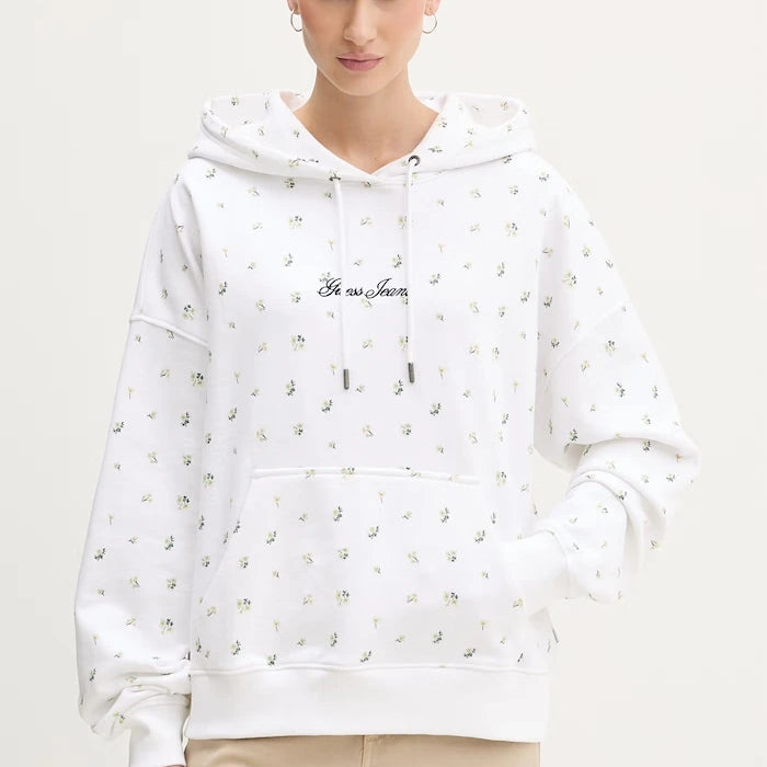 Guess Jeans kadın pamuklu kapüşonlu sweatshirt