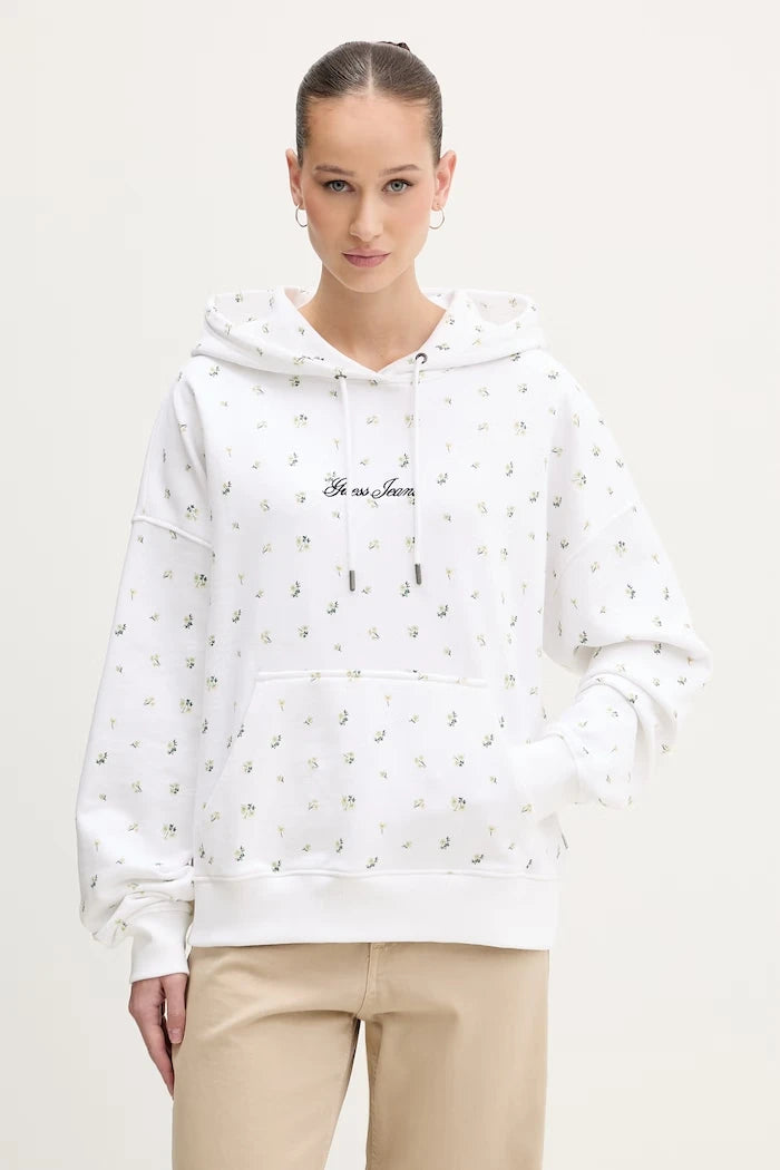 Guess Jeans kadın pamuklu kapüşonlu sweatshirt