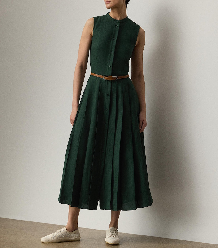 Ralph Lauren Collection Green Linen Sleeveless Midi Dress