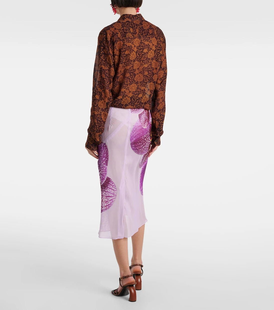 Dries Van Noten - Desenli ipek midi etek