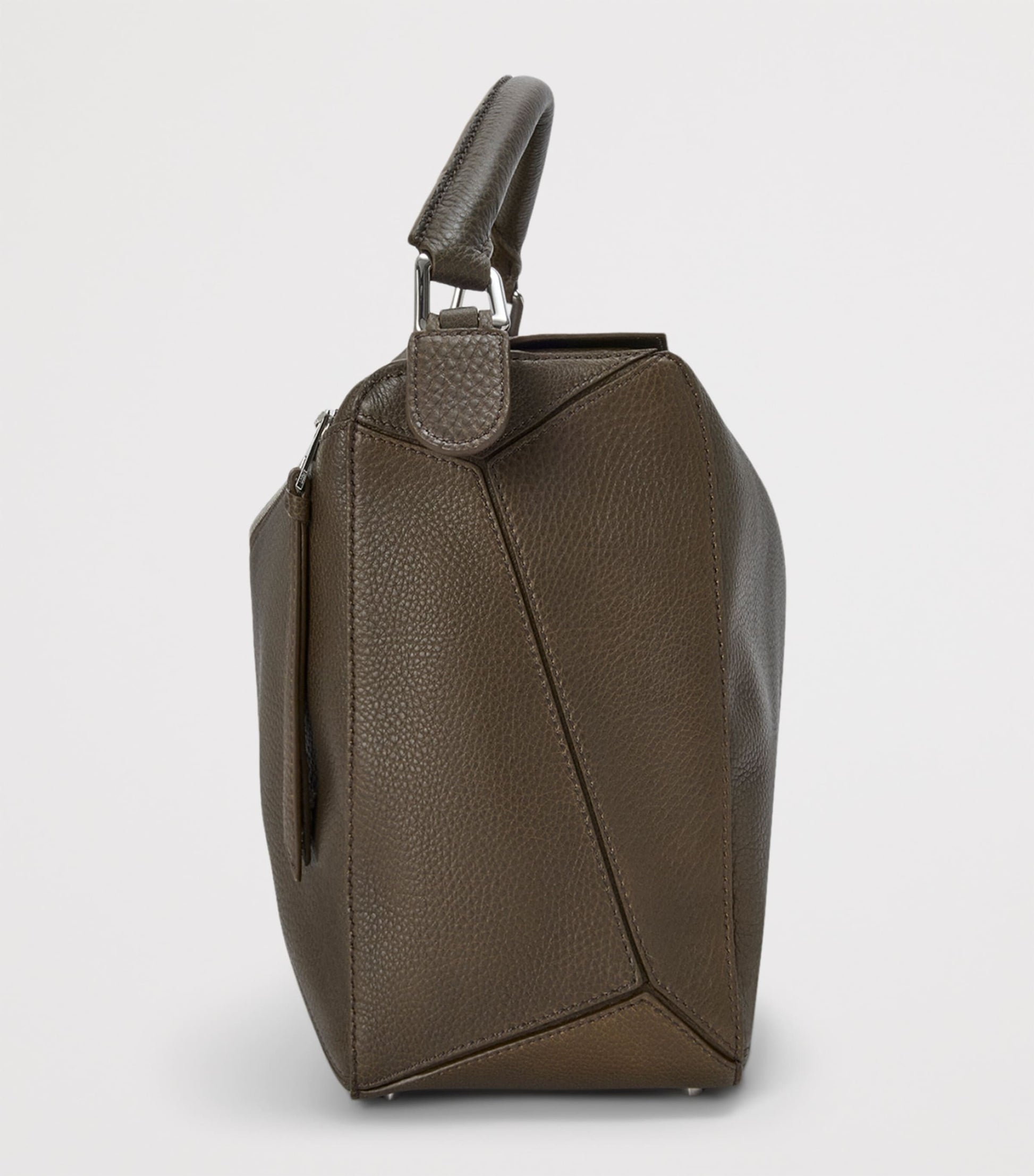 Grey Large Leather Puzzle Edge Top-Handle Bag