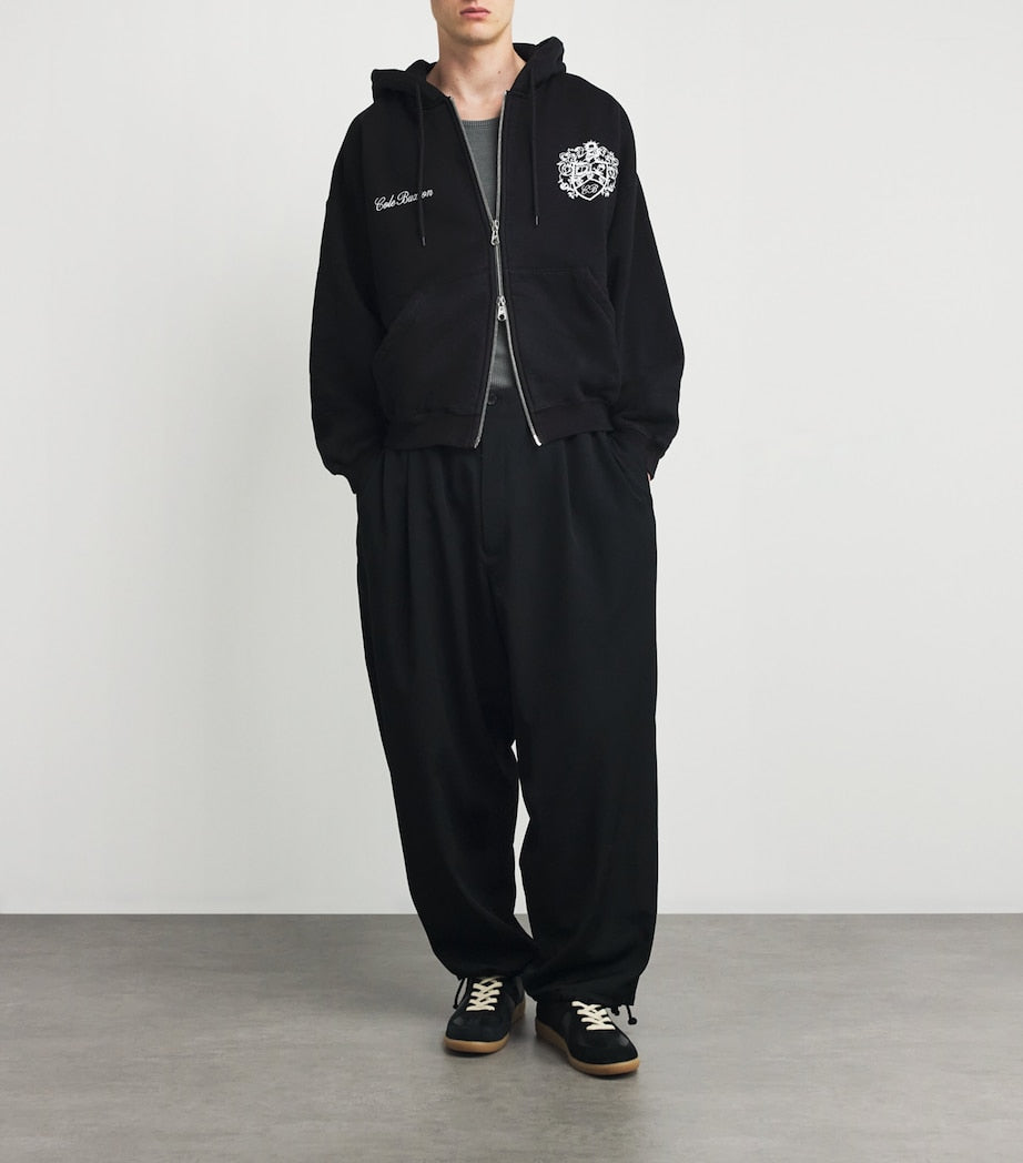 Black Collegiate Crest Zip-Up Hoodie