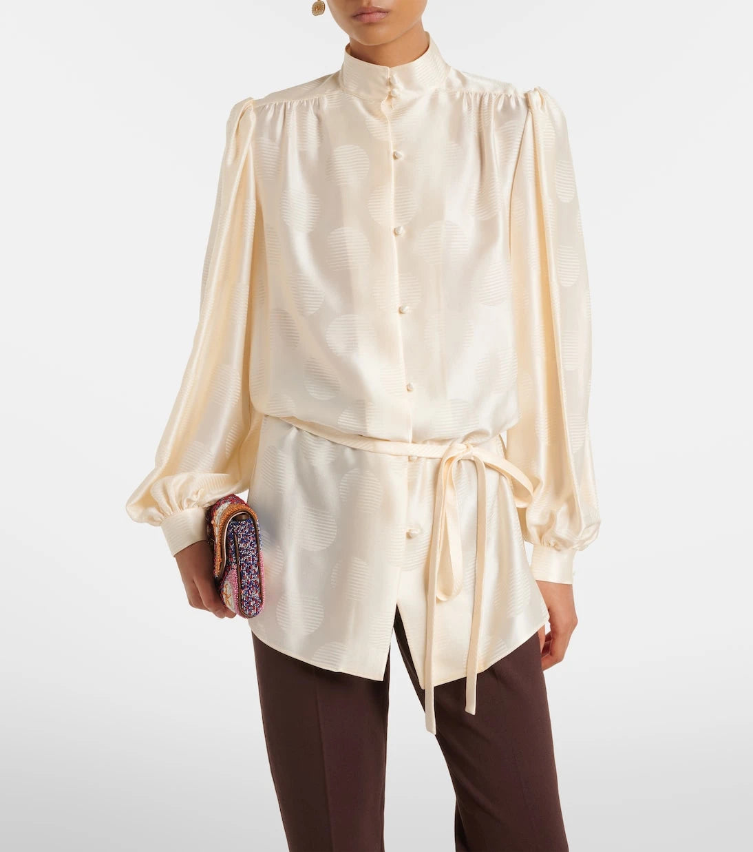 Valentino - Belted silk jacquard shirt