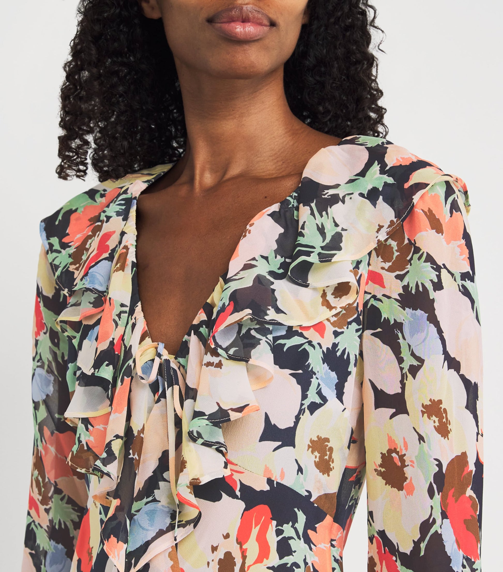 Rixo Navy Silk Floral Grayce Midi Dress