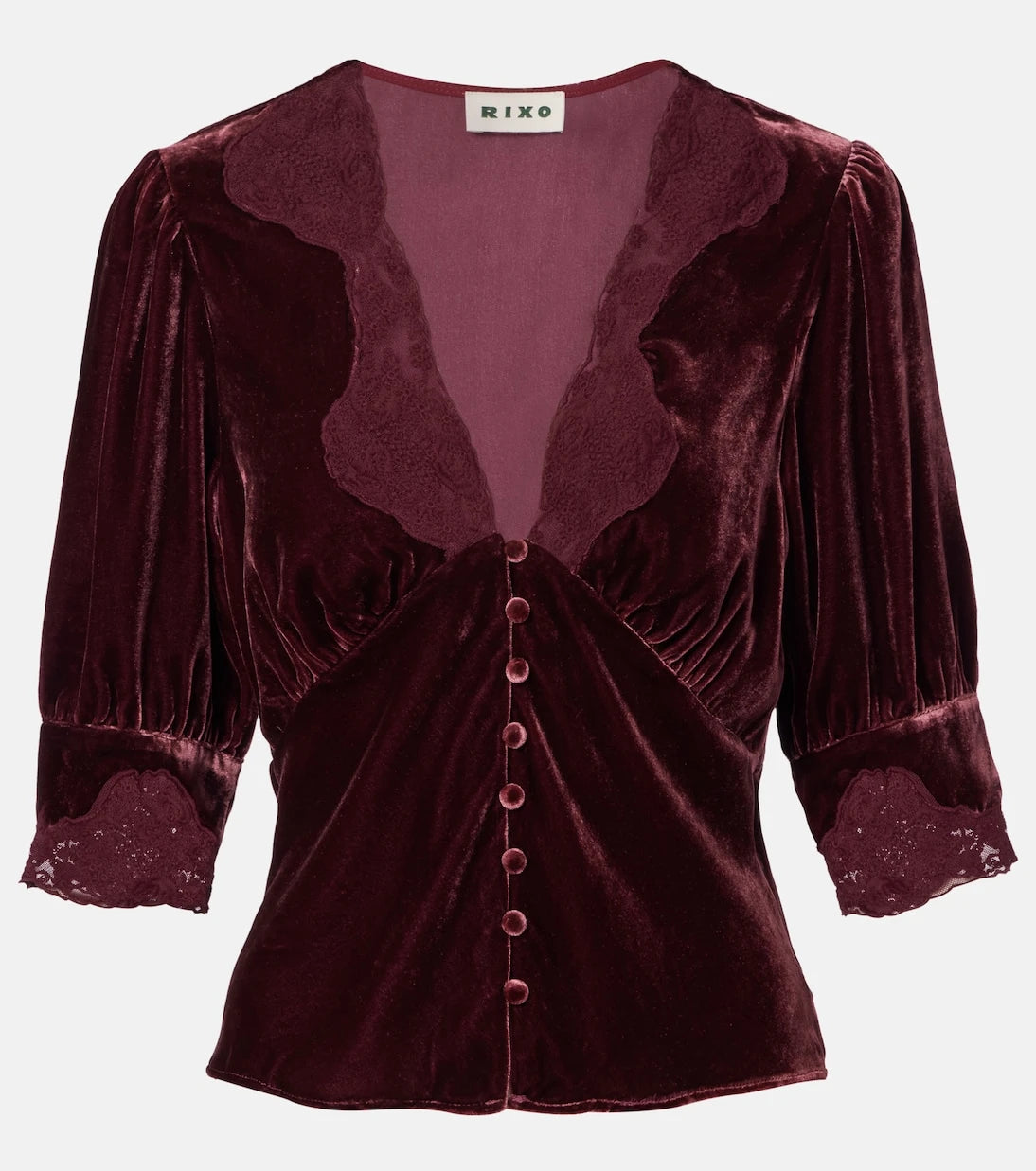 Rixo - Amanda lace-trimmed velvet top