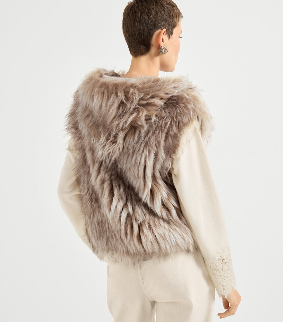 Brunello Cucinelli Beige Cashmere Shearling Gilet