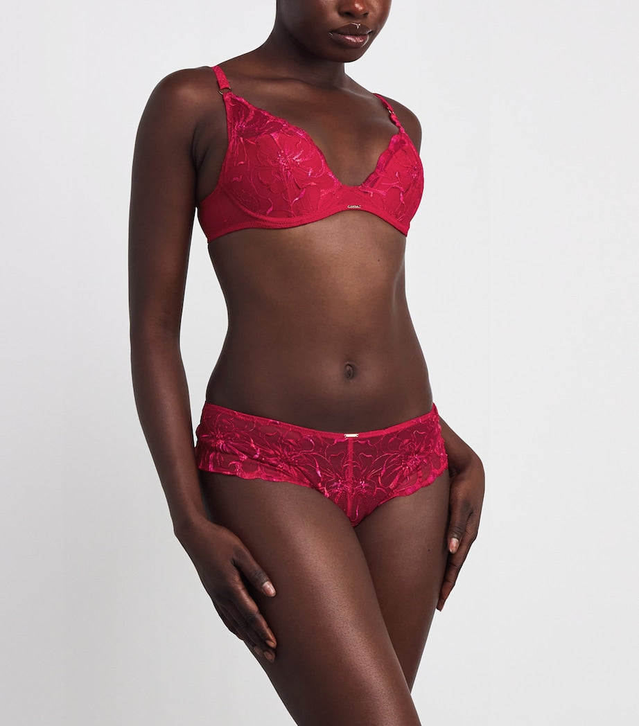 Chantelle Red Fleurs Plunge T-Shirt Bra