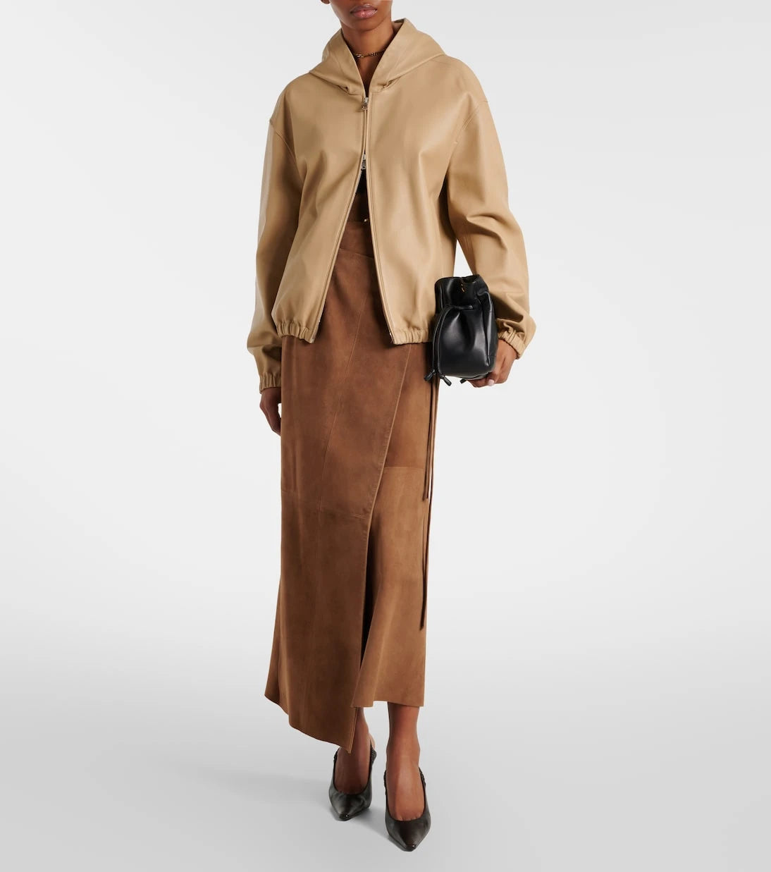 Nour Hammour - Leo leather zip-up hoodie