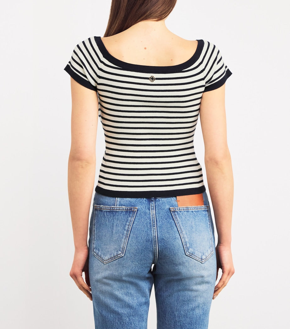 Maje Blue Striped Off-The-Shoulder Top