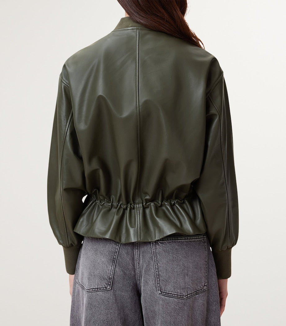 Green Leather Sofi Bomber Jacket