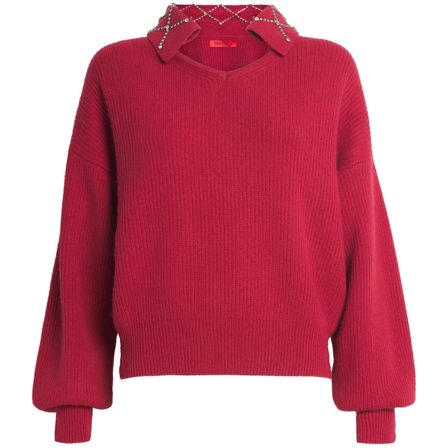 MAX&Co. Red Wool-Blend Embellished Sweater