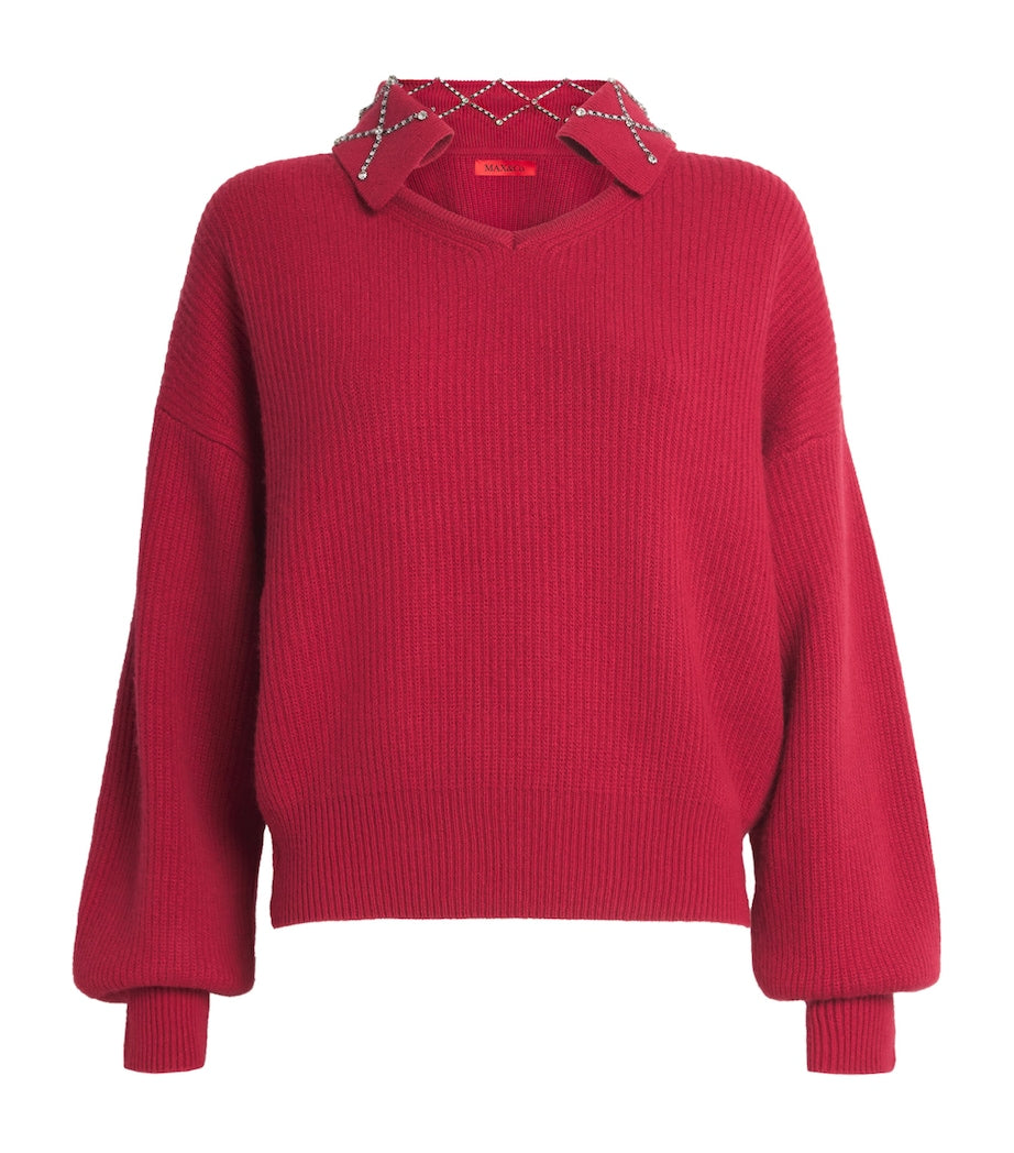 MAX&Co. Red Wool-Blend Embellished Sweater