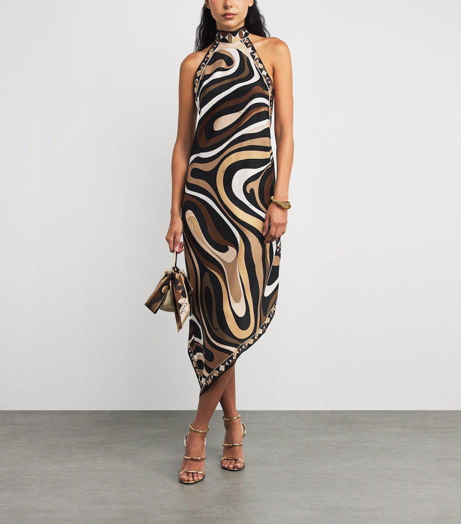 Pucci Multi Silk Marmo Print Halterneck Midi Dress