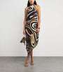 Multi Silk Marmo Print Halterneck Midi Dress
