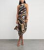 Multi Silk Marmo Print Halterneck Midi Dress