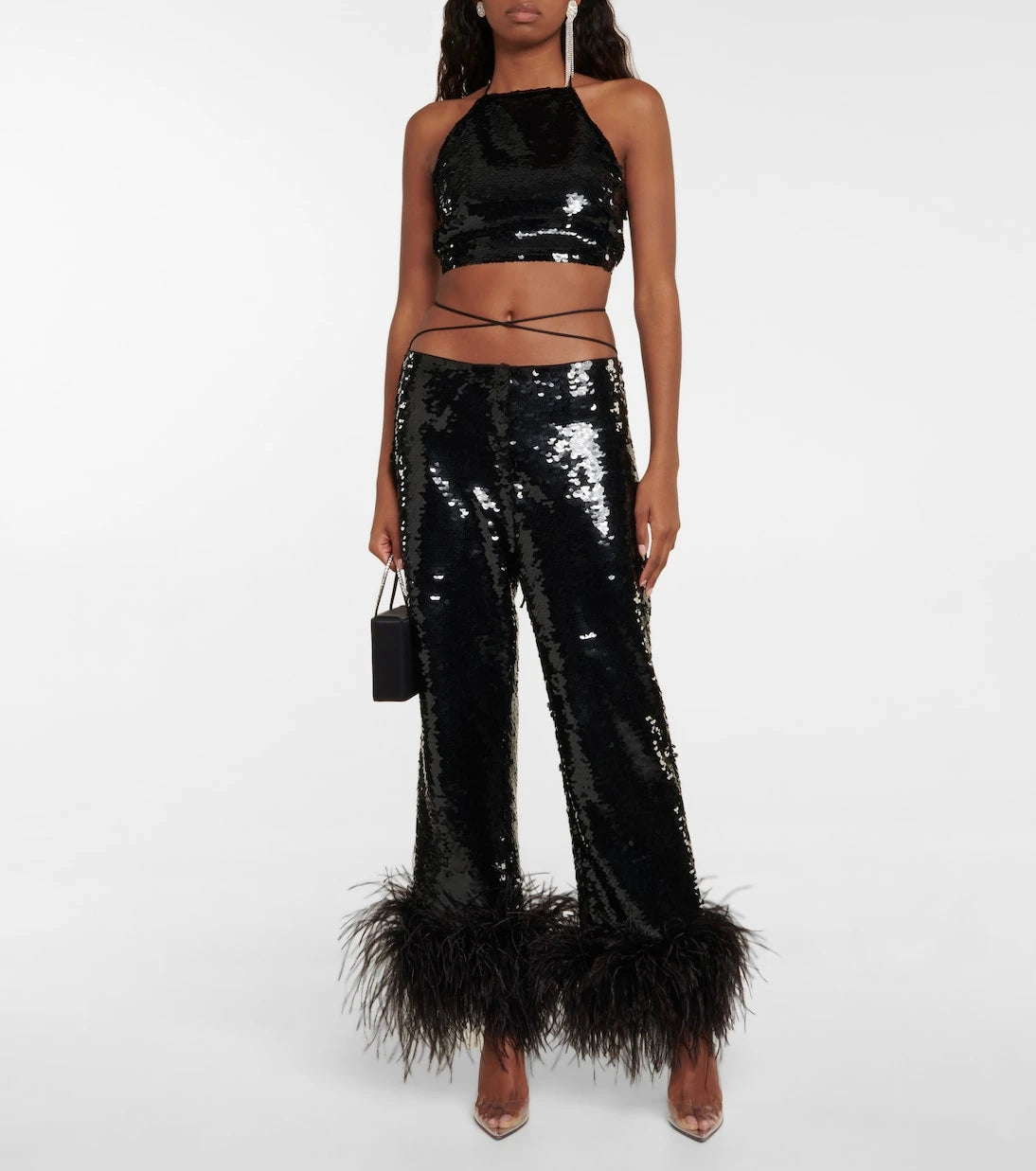 Magda Butrym - Feather-trimmed sequined straight pants