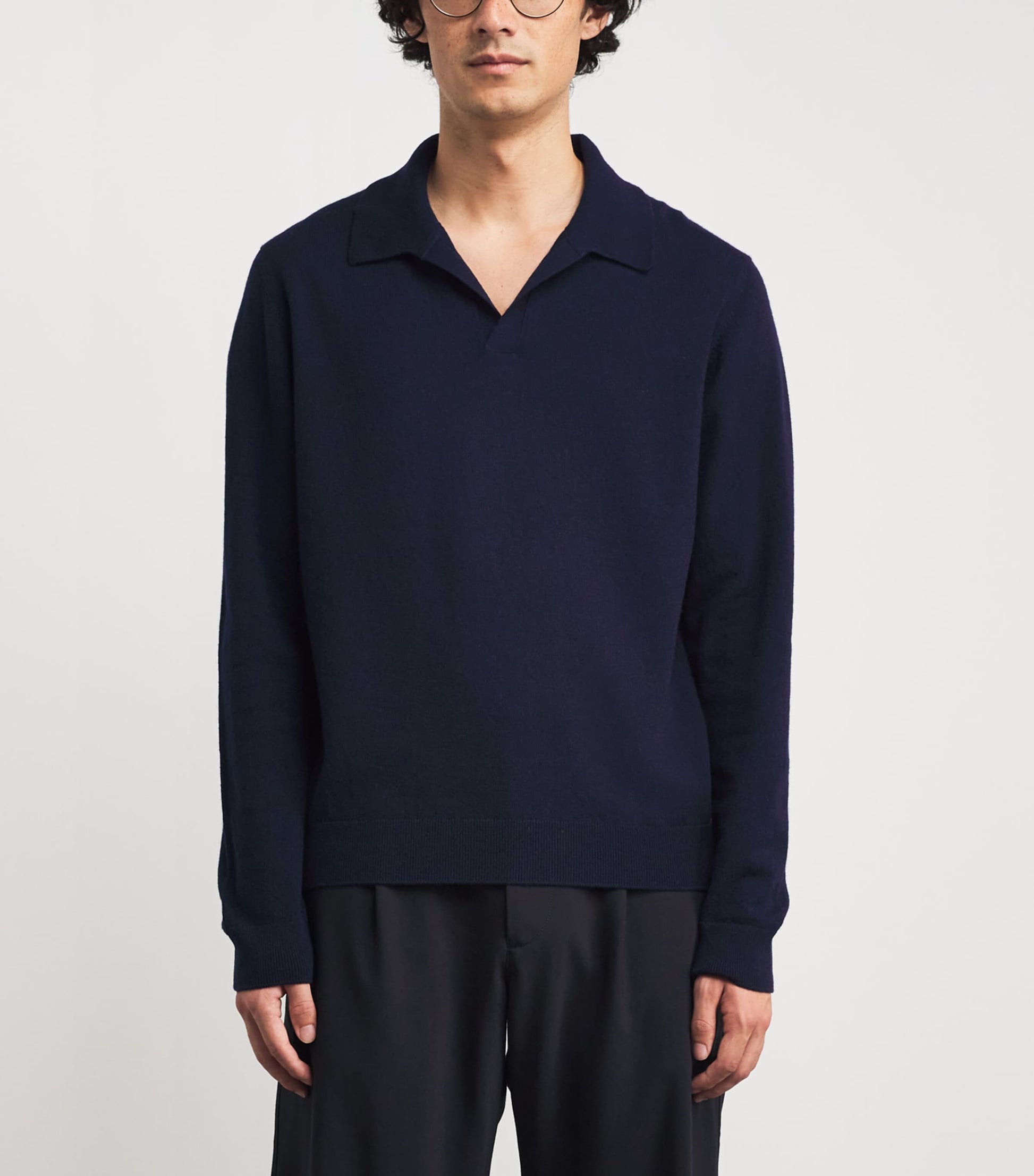 Navy Cashmere Polo Sweater