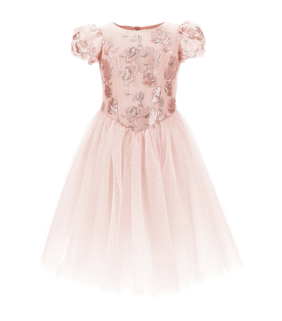 Gold Tulle Rose Jacquard Dress (4-12 Years)