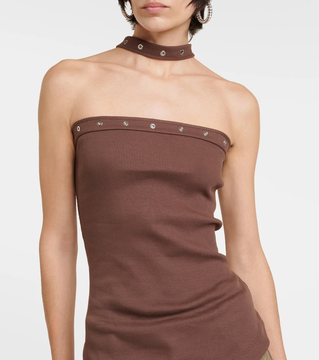 The Attico - Ribbed-knit halterneck jersey top