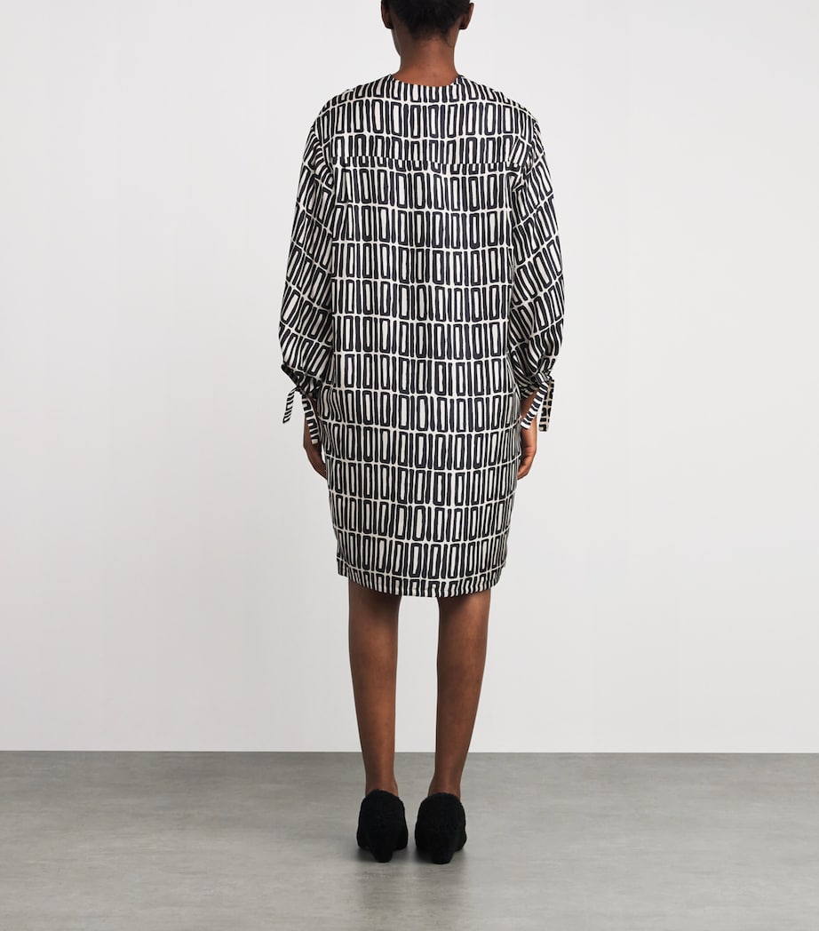 Black Silk Printed Midi Dress