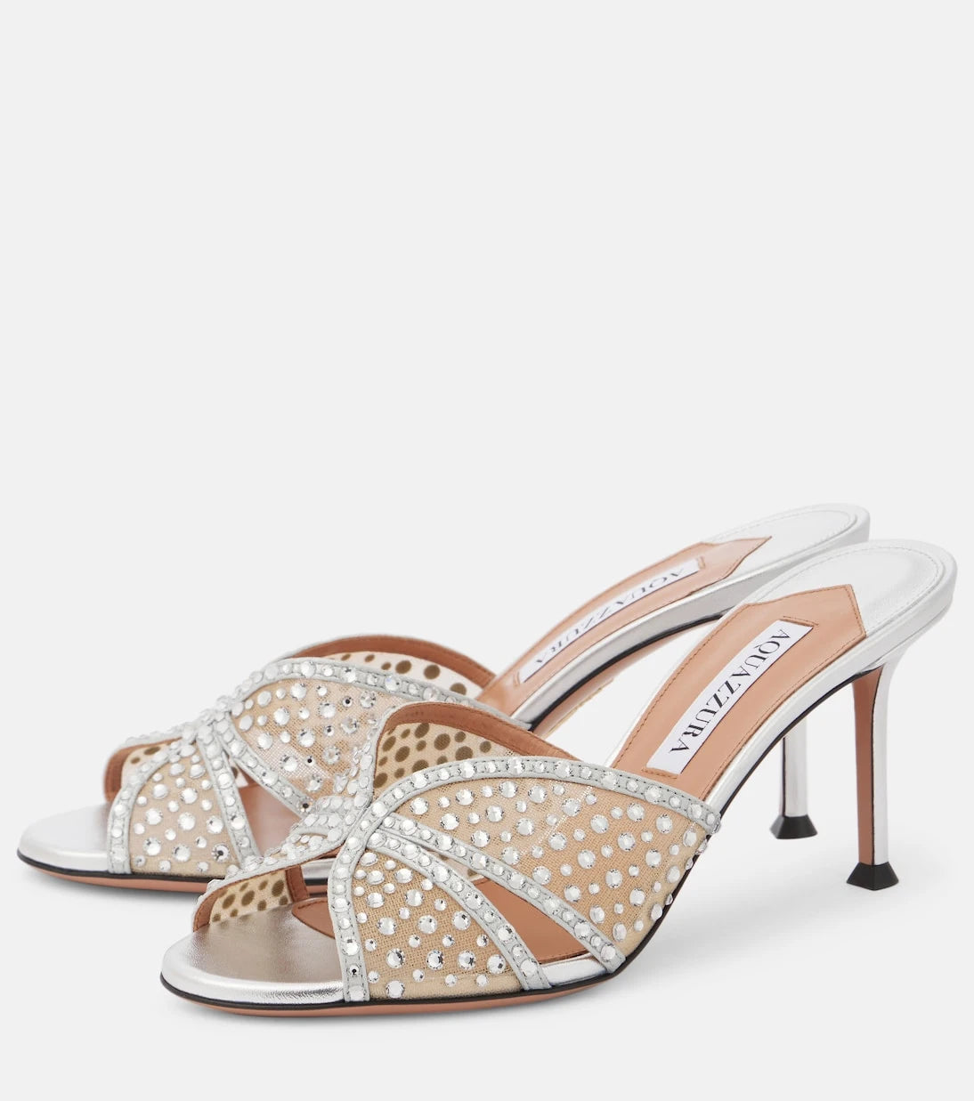 Aquazzura - Crystal Lover 75 leather-trimmed mules