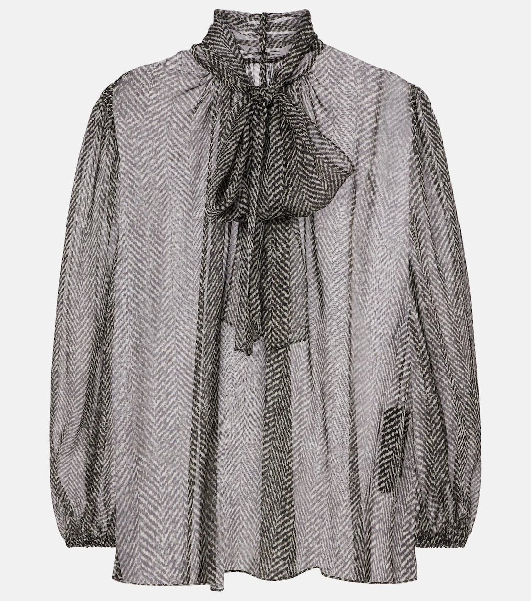 Dolce&Gabbana - Tie-neck herringbone silk chiffon blouse