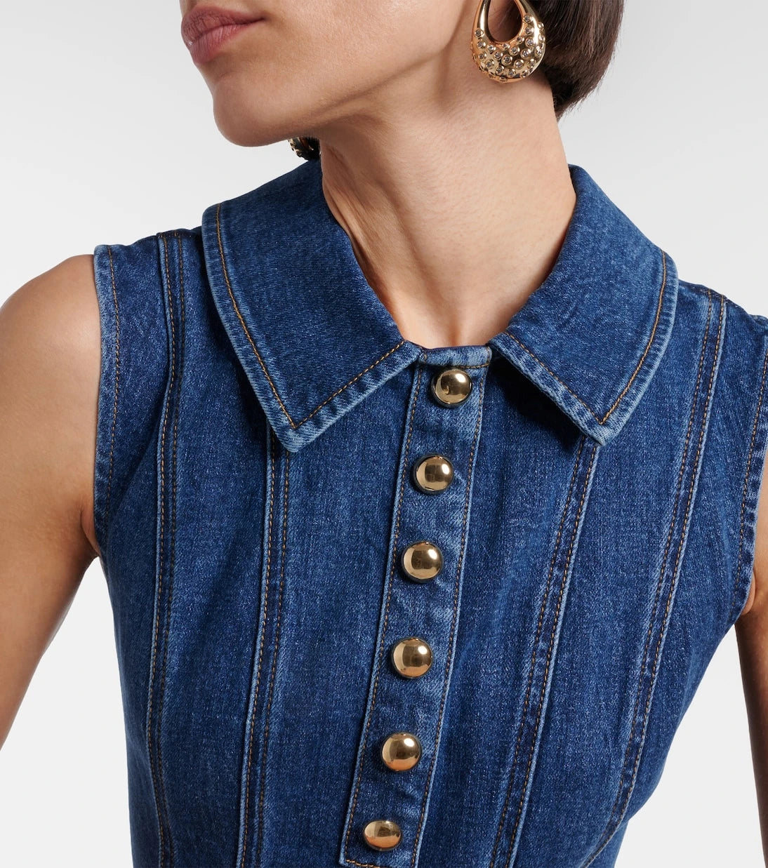 Self-Portrait - Broderie anglaise denim minidress